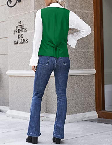 Hotouch Women's Regular Fitted Casual Suits Vest 4 Button Solid Color Sleeveless Waistcoat With Pockets Green L #TOP4