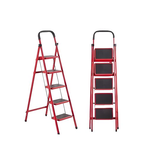 Easy and Compact Red Ladder Stool Step Foldable Ladder/Steps Fitted Anti-slip Pad On Each Steps (5 Steps)