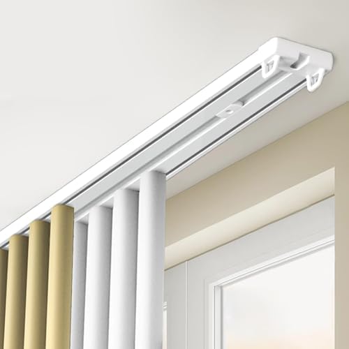 Heavy Duty Aluminum Double Curtain Track Set - Silent Sliding Ceiling Mounted Rail System for Drapes, Ideal for Living Room, Bedroom, Window Treatments & Hotel Room Dividers