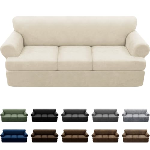 Pfrstuv 4-Pieces T Cushion Sofa Slipcovers Leather Look Couch Cover