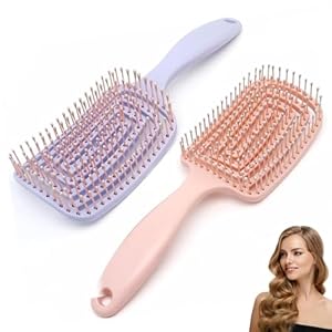 Luoqun88 Pack of 2 Detangle Hair Brush,Curved Vent Brush & Hair Detangler, Easy Detangling Vented Hairs Styling Comb Salon for Long Thick Curly Straight Dry Wet Hair,Styling Hairs Brush (Pink+Purple)