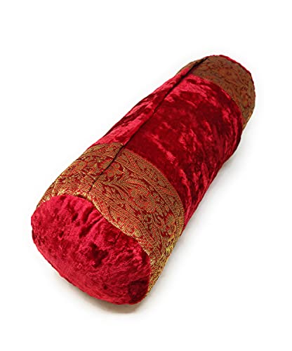 Aga's Own Nakenkissen 40x15cm mit waschbarem Bezug, geeignet für Allergiker, Nackenrolle mit Baumwolle gefüllt, Dekokissen aus Samt & Brokat, Nackenstützkissen ideal auch als Schlafkissen (Weinrot) Cover