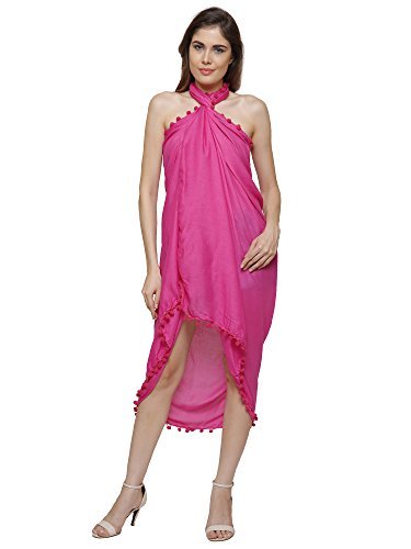 World Of Shawls Women's Hot Pink World Of Scarfs Pom Pom Sarong, Coverup, Scarf, Big Size (Hot Pink)