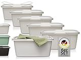 Hausfelder Wäschekorb XXL Weiß Kunststoff 35L - Wäschewanne Set 6 Stück 58x37x25cm, Wäschewanne mit Henkel und Griffen, stapelbar, robust 15kg belastbar