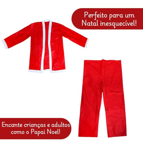 Fantasia Completa de Papai Noel em Feltro | Tamanho Único com Blusão, Calça, Gorro, Cinto e Barba |