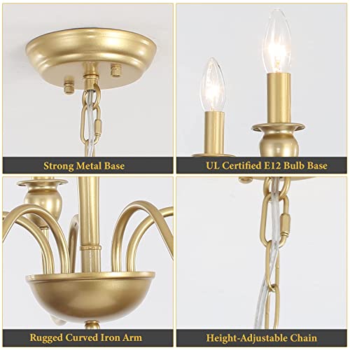 Gold Chandelier,28.1 Inch Large Hanging Brushed Brass Pendant Light, Modern Farmhouse Light Fixture For Dining Room, Bedroom, Foyer, Living Room, Kitchen Island (5Xe12 Bulbs, Adjustable Height) #TOP5