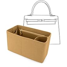 LEXSION Felt Purse Organizer Insert for Handbags with Zipper for Kelly 32,Bag Organizer with Removable Bottle Holder 8032 Light Brown Large