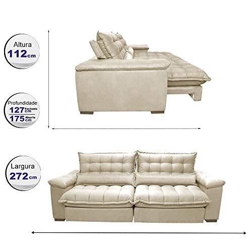 Sofá Retrátil e Reclinável 2,72m com Molas Ensacadas Cama Inbox Aconchego Tecido Suede Bege