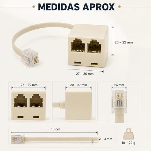 Miniatura 2 de Cablepelado Bifurcador De Telefono 6p4c Rj11 Macho A Doble Rj11 Adaptador Con Cable - Beige