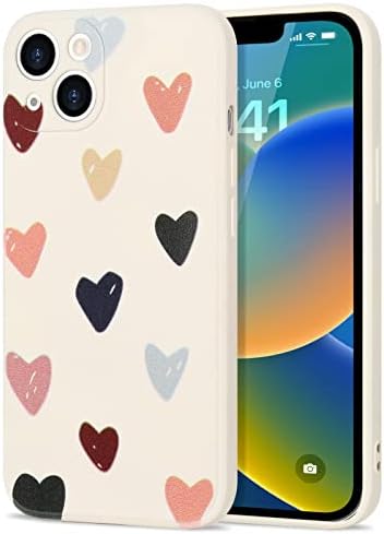 Wirvyuer Compatible with iPhone 11 Phone Cases for Girls Women Cute Liquid Silicone Shockproof Protective Bumper Cases with Hearts Pattern Design Beige Cover for iPhone 11