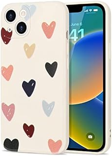 Wirvyuer Compatible with iPhone 11 Phone Cases for Girls Women Cute Liquid Silicone Shockproof Protective Bumper Cases with Hearts Pattern Design Beige Cover for iPhone 11