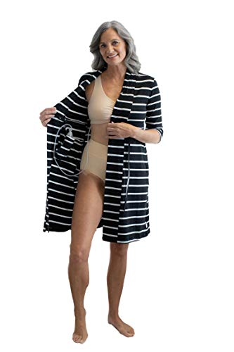 Gownies Post Surgery Mastectomy, Breast Cancer Recovery Robe With Internal Pockets (Black Stripe, Medium/Large) #TOP6