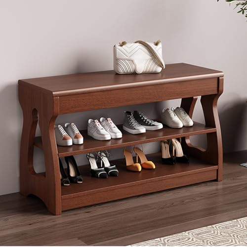 Banc organisateur de chaussures en bois meuble d'entrée rustique marron 80 cm