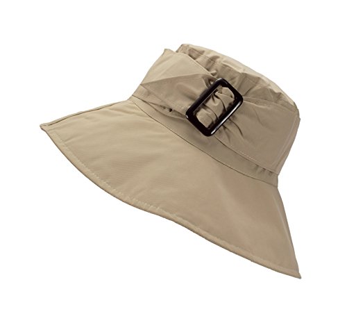 Cute Bucket Rain Hat W/Buckle Accent, 3.5 Inch Wide Brim, Roll-Up Packable (Khaki) #TOP1