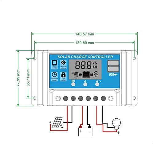Kstyhome 10 A solar şarj regülatörü, güneş paneli kontrol cihazı, 12 V/24 V, ayarlanabilir LCD ekran, güneş paneli, pil kontrolörü, iki USB bağlantı noktası - Görsel 2