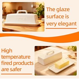 Buy Elegant Ceramic Butter Dish with Lid and Handle Cover for 250g or 500g Butter Blocks, Porcelain Countertop Keeper for Cheese and Chocolate, White – YIYAXIN