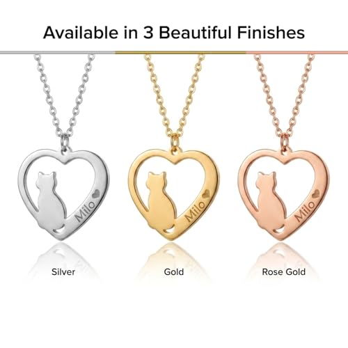 ZNA Jewels Personalised Pet Necklace – Custom Dog & Cat Name Pendant, Paw Print, Memorial Jewellery Gift for Pet Lovers – Stainless Steel, Silver, Gold, Rose Gold (Cat Heart Silhouette) — photo 2