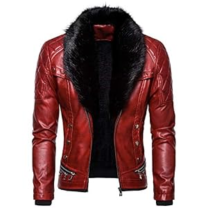 liaddkv Leren jas voor heren, zwart met bontkraag, winterjas, warme parka, steampunk, leren jas, heren, zwart, biker, winterdikke herenmantel, kort, elegant, klederdrachtjas voor heren