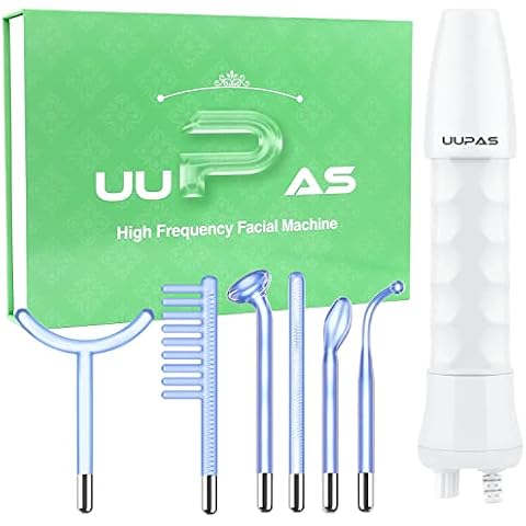 High Frequency Facial Wand - UUPAS 6 in 1 Portable High Frequency Facial Skin Machine Device with 6 Pcs of High Frequency Blue Different Glass Tubes for Face/Eyes/Body Cover