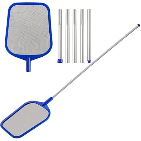 coclothy Pool Skimmer Net - 5 Foot Pool Net with 5 Connecting Aluminum Pole Sections, Fine Mesh Net, Fast Cleaning of Debris, 60" Long, Spas, Tub & Ponds Cover