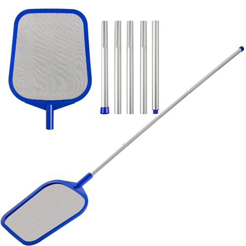 coclothy Pool Skimmer Net - 5 Foot Pool Net with 5 Connecting Aluminum Pole Sections, Fine Mesh Net, Fast Cleaning of Debris, 60 Long, Spas, Tub & Ponds