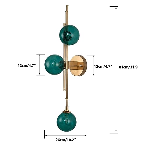Image of Mid Century Modern Wall Sconce 3 Lights Glass Globe Wall Light Fixtures Elegant Green Magic Bean Glass Wall Lamp for Bedroom Bathroom Living Room Hallway (Dark Green)