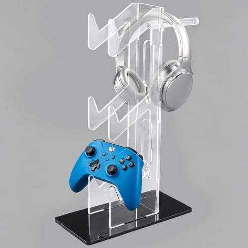 WADORN 3 Tiers Controller Stand Holder Headset Stand Gaming Controller Display Stands, Universal Black Acrylic Gaming Controllers Holder Headset Hanger Compatible with PS4 PS5 PC Switch — 사진 6