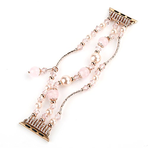Gemek Compatible With Apple Watch Band 38/40/41Mm Rose Gold Women Agate Pearl Bracelet Strap, Fashion Handmade Elastic Replacement For Iwatch Bands Series 8/7/6/5/4/3/2/1 Girls Wristband (Pink) #TOP3