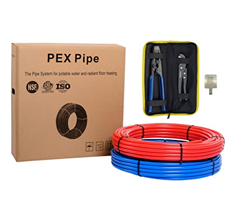 Image of EFIELD Pex-b Pipe Tubing /Tool Combo Blue & Red 1 /2 inch 2x 100 ft Rolls 200 Ft Length for with Pex Cinch Clamp Crimping Tool and Pipe Cutter In Heavy-Duty Canvas Bag,(E99KIT)
