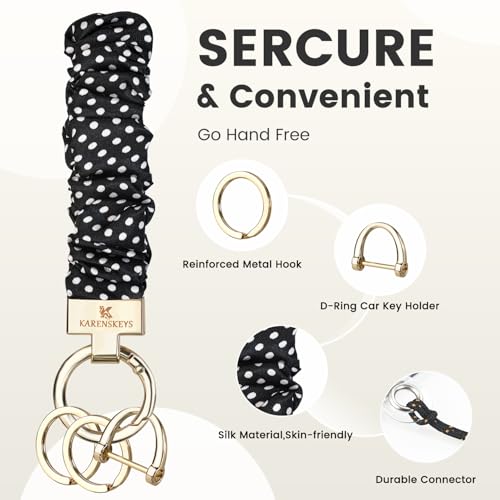 Image of Scrunchie Keychain Wristlet, Key Chain for Car Keys with D Ring, Stretchy Phone Charms with Tether Tab for Women.