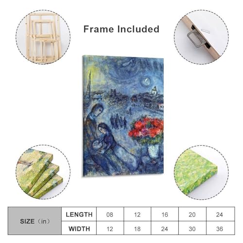 Poster Marc Chagall jeunes mariés à Paris toile 40x60 cm - 2