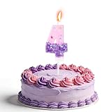 Birthday Number Candle, Pink and Purple Happy Birthday Candle Funny Music Theme Cake Topper Decoration Supplies Suitable for Kids Teens Adults (Number 4)
