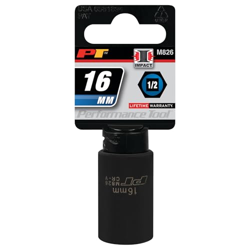 Image of Performance Tool M826 1 /2 Drive 6-Point Impact Socket, 16mm