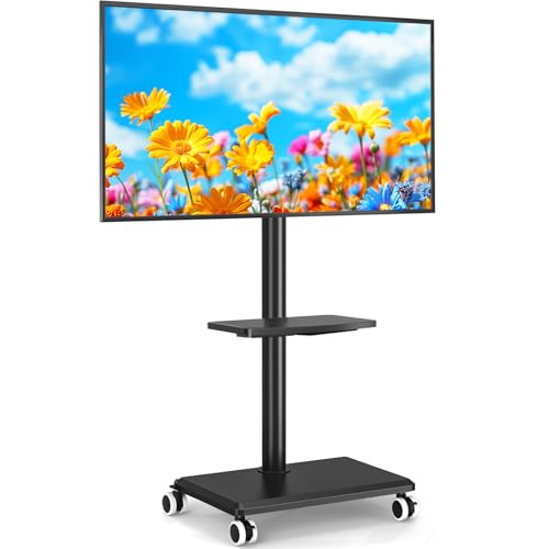 5Rcom Soporte TV Ruedas y Base de Madera para Pantallas de 32 a 70 Pulgadas, Soportes TV con Ruedas, Placa Giratoria y Altura Ajustable MAX VESA 400x400mm (Negro)