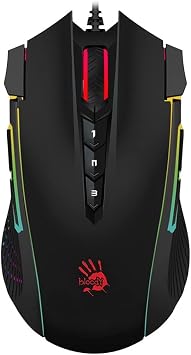 Bloody J90s RGB Gaming Mouse, High Precision 8000 CPI, 150 IPS, 25g Acceleration, 12 Customizable Buttons, Ambidextrous