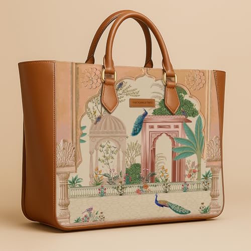 Image of The Purple Tree Handcrafted Women's Tote Bag with Vegan Leather Handles & Indian Prints, Shoulder Tote Bag and Handbag for Office and College (Pack of 1)