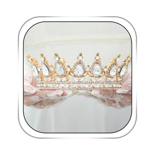 Foyte Baroque Queen Crown and Tiara Sparkly Rhinestone Wedding Crown Bride Tiaras Princess Full Round Tiaras Headpieces for Women (Silver&Gold)