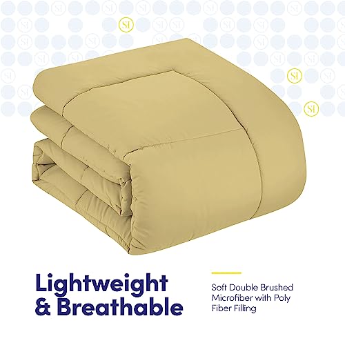Sweet Home Collection 7 Piece Comforter Set Bag Solid Color All Season Soft Down Alternative Blanket & Luxurious Microfiber Bed Sheets, Camel, King