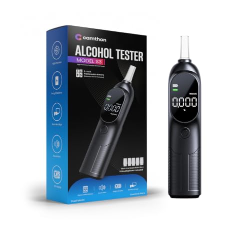 CAMTHON | Alcoholimetro Digital Portátil con Boquillas, Test de Alcoholemia Preciso a Pilas, Medidor de Alcohol con Pantalla LED, Breathalyzer para Control de Alcoholemia Personal