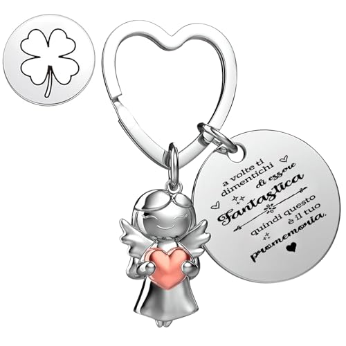 Llavero personalizado con ángel de la guarda y deseos italianos Regalo para un amigo,Regalo para la madre Regalo para la hermana Regalo para la colega Regalo de cumpleaños Regalo con deseos