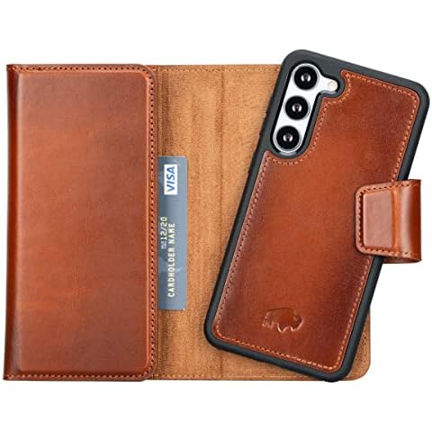BLACKBROOK Leather Trifold Wallet & Case Set, Tudor (2 in 1) Compatible with Samsung S23 Plus (6.6”), 8 Credit Card Slots, 2 Cash Pockets, w/Wireless Charging (Burnished Tan, Samsung S23 Plus) Cover