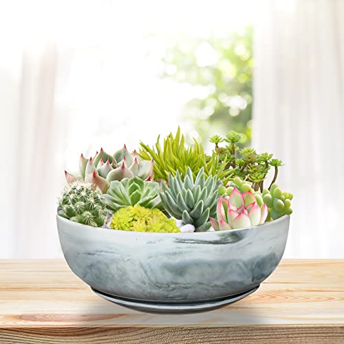 G Epgardening 8In Marble Pattern Large Round Succulent Planter Pot Modern Flower Pot Indoor And Outdoor Planter With Marble Tray #TOP3