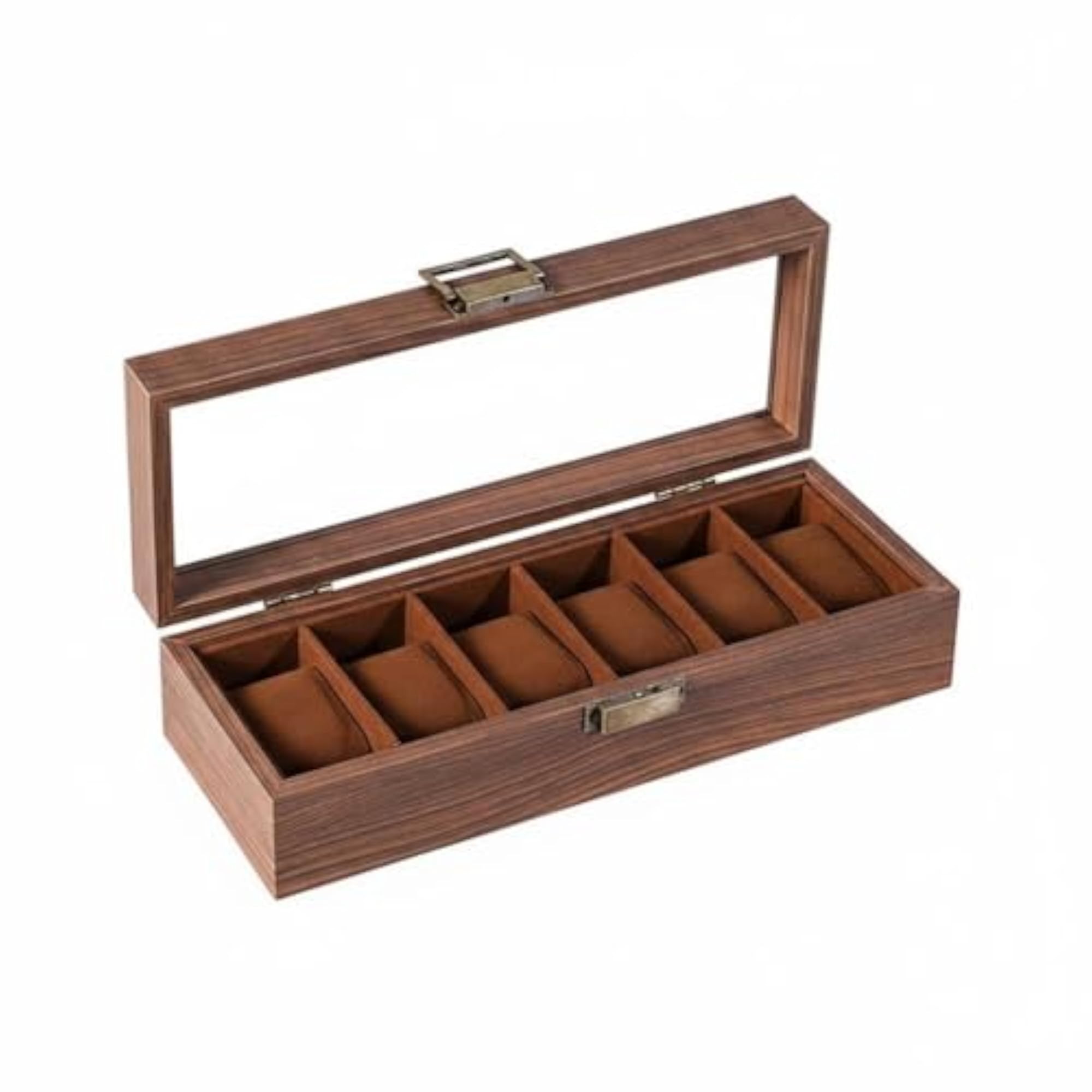 6-Slot Watch Box with Transparent Window and Clasp Closure