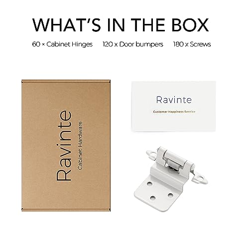 Image of Ravinte 60 Packs (30 Pairs) 3 /8 inch Inset White Cabinet Hinge,Self Closing Hinges for Kitchen /Bathroom /Furniture Cabinets & Doors,Decorative Cabinet Hardware Kitchen Cabinet Hinge with Door Bumper