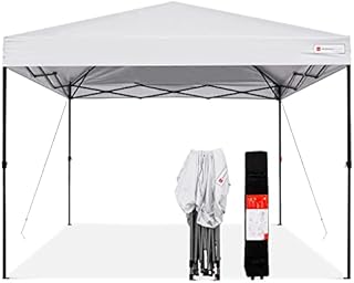 Best Choice Products 10x10ft 1-Person Setup Pop Up Canopy Tent Instant Portable Shelter w/ 1-Button Push, Straight Legs, Wheeled Carry Case, Stakes - White