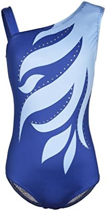 One-Piece Sleeveless Flame Printed Athletic Dance Gymnastics Leotard for Girls Blue Size 10