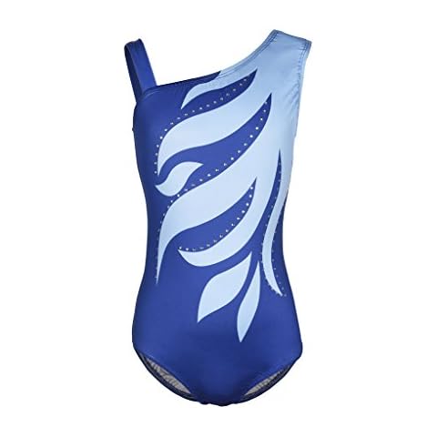 One-Piece Sleeveless Flame Printed Athletic Dance Gymnastics Leotard for Girls Blue Size 14 Cover