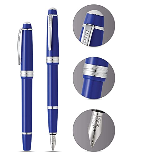Image of Cross Bailey Light Polished Blue Fountain Pen - Refillable, Medium Nib, Black Ink, Presented in Everyday Gift Box