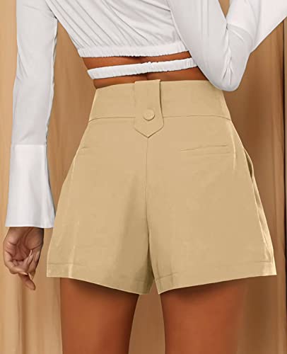 Teurkia Women's Summer Shorts High Waist Loose Casual Blazer Shorts With Pockets Khaki #TOP1
