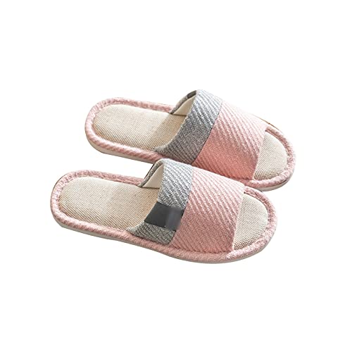 Pantoufles en lin pour femmes et hommes chaussons respirants rose taille 36-37
